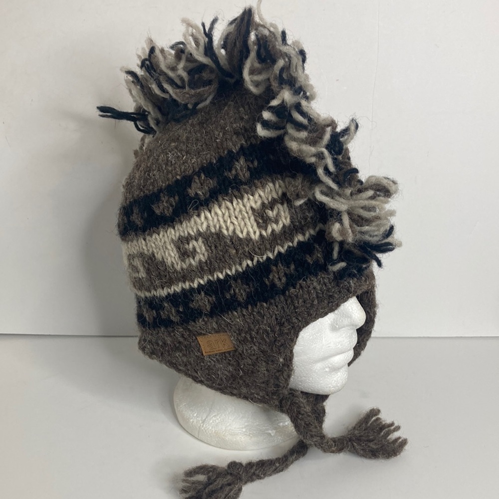 Ark Imports Wool Hat Womens One Size Brown Sweater Knit Fleece Lined Ear Flaps
